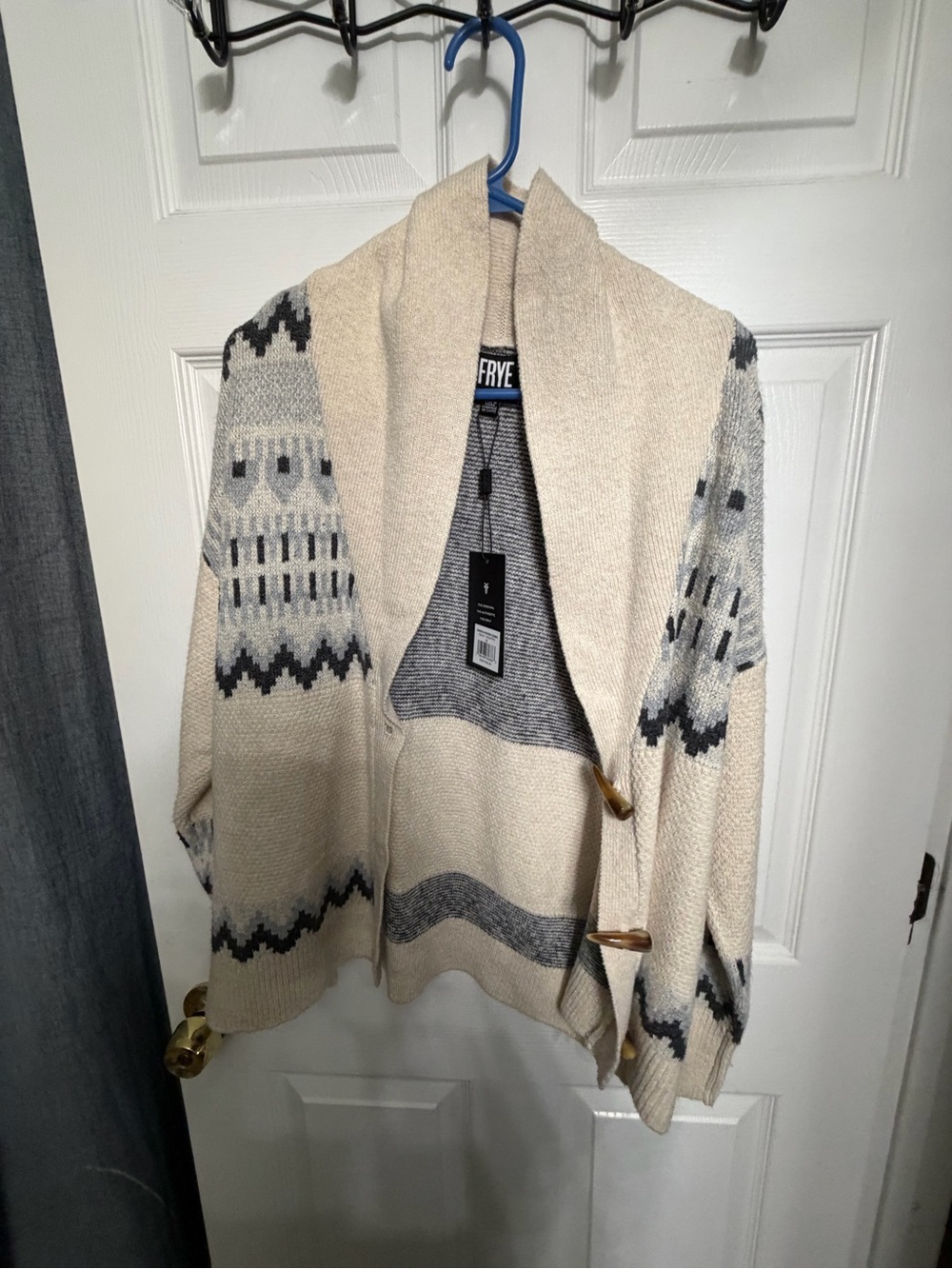 Frye Shawl Cardigan Sweater - Cream with Gray Pattern